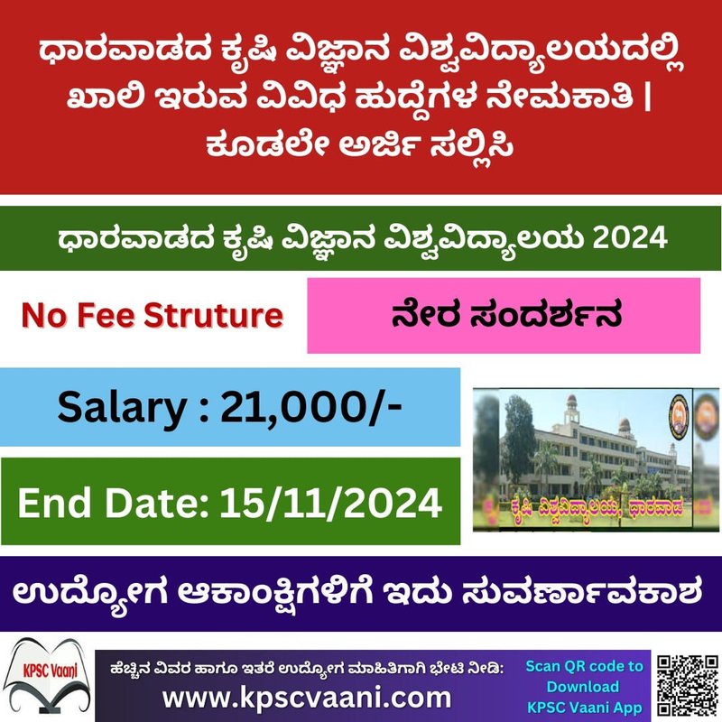 UAS Dharwad Recruitment 2024