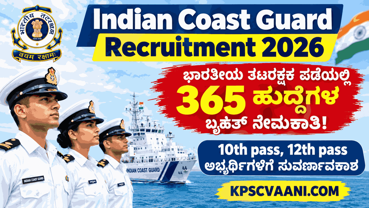 Indian Coast Guard Recruitment 2026: ಭಾರತೀಯ ತಟರಕ್ಷಕ ಪಡೆಯಲ್ಲಿ 365 ಹುದ್ದೆಗಳ ಬೃಹತ್ ನೇಮಕಾತಿ! 10th pass, 12th pass ಅಭ್ಯರ್ಥಿಗಳಿಗೆ ಸುವರ್ಣಾವಕಾಶ