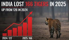 ದೇಶದಲ್ಲಿ ಹುಲಿಗಳ ಸಾವಿನ ಸಂಖ್ಯೆ ಏರಿಕೆ: 2025ರಲ್ಲಿ 166 ಹುಲಿಗಳು ಬಲಿ