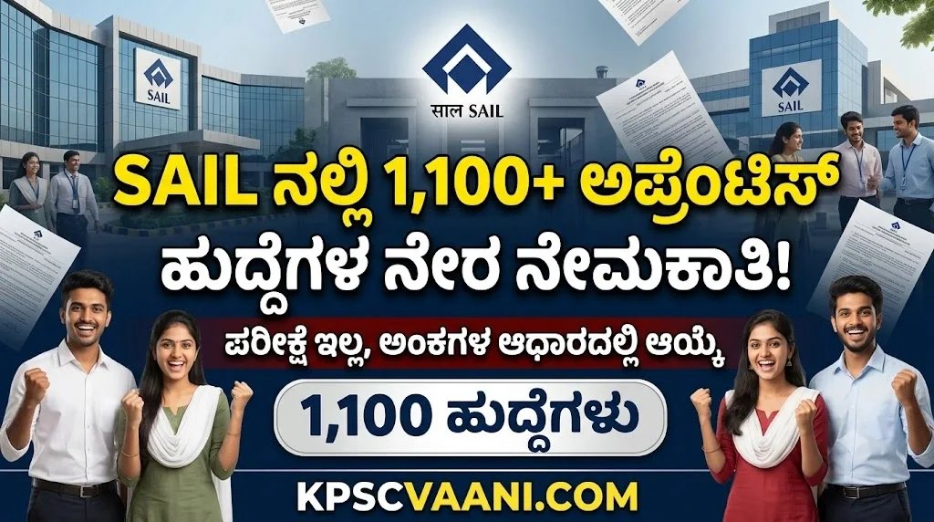 ಪರೀಕ್ಷೆಯಿಲ್ಲದೆ ಬೃಹತ್ ನೇಮಕಾತಿ! SAIL ಸಂಸ್ಥೆಯಲ್ಲಿ 1,110+ ಹುದ್ದೆಗಳು: SSLC, ITI, ಡಿಪ್ಲೊಮಾ ಪಾಸಾದವರಿಗೆ ಬಂಪರ್ ಅವಕಾಶ!