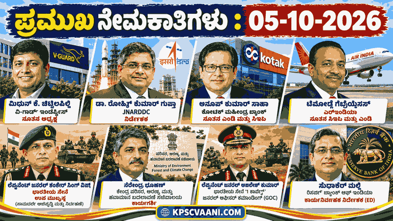 ಪ್ರಮುಖ ನೇಮಕಾತಿಗಳು 05-10-2026