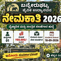 ಬ್ರೇಕಿಂಗ್: ಬನ್ನೇರುಘಟ್ಟ ಜೈವಿಕ ಉದ್ಯಾನವನದಲ್ಲಿ ಭರ್ಜರಿ ಹುದ್ದೆ! ತಿಂಗಳಿಗೆ ₹80,000 ಸಂಬಳ, ಇಂದೇ ಅರ್ಜಿ ಸಲ್ಲಿಸಿ.