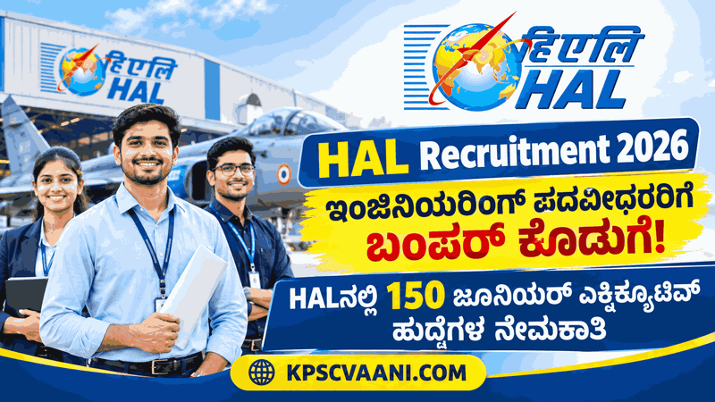 HAL Recruitment 2026: ಇಂಜಿನಿಯರಿಂಗ್ ಪದವೀಧರರಿಗೆ ಬಂಪರ್ ಕೊಡುಗೆ! HALನಲ್ಲಿ 150 ಜೂನಿಯರ್ ಎಕ್ಸಿಕ್ಯೂಟಿವ್ ಹುದ್ದೆಗಳ ನೇಮಕಾತಿ