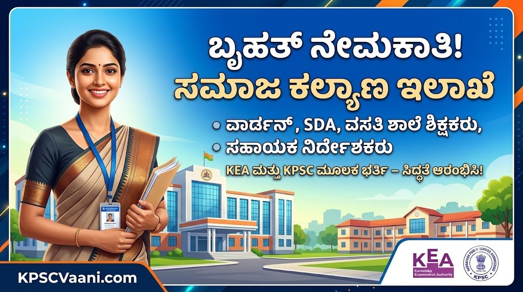 ಕರ್ನಾಟಕ ಸಮಾಜ ಕಲ್ಯಾಣ ಇಲಾಖೆಯಲ್ಲಿ ಬೃಹತ್ ನೇಮಕಾತಿ: ವಾರ್ಡನ್, SDA, ಶಿಕ್ಷಕರ ಹುದ್ದೆಗಳ ಭರ್ತಿಗೆ KEA ಗೆ ಪ್ರಸ್ತಾವನೆ ಸಲ್ಲಿಕೆ!