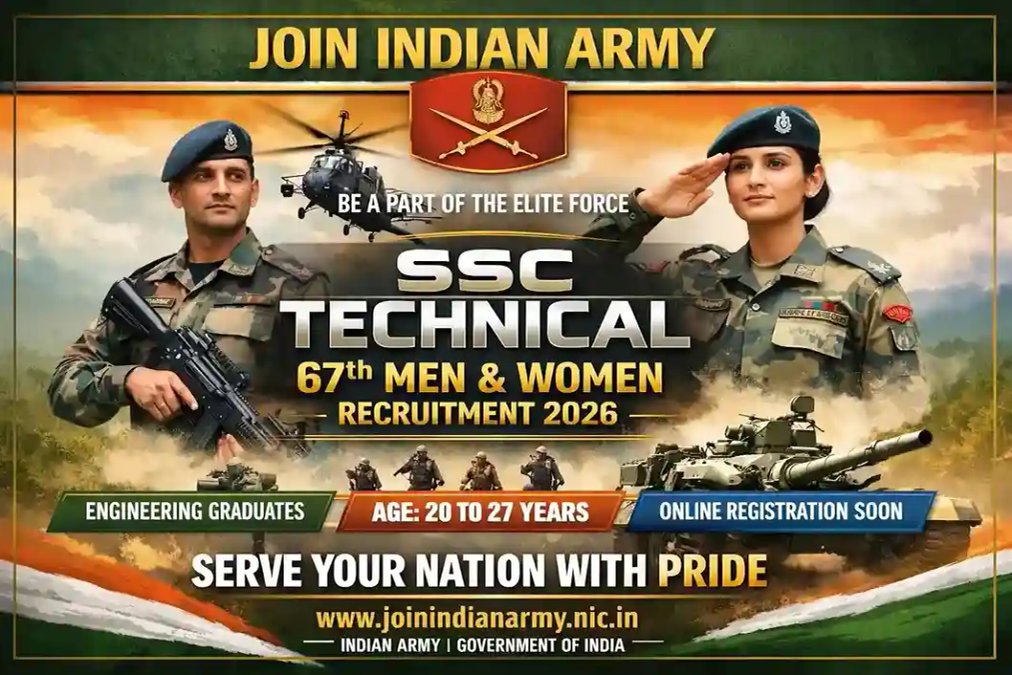 ಇಂಡಿಯನ್ ಆರ್ಮಿ 67th SSC (Tech) ನೇಮಕಾತಿ 2026: ಅರ್ಹತೆ, ವಯೋಮಿತಿ ಮತ್ತು ಅರ್ಜಿ ಸಲ್ಲಿಸುವ ಲಿಂಕ್ ಕುರಿತ ಮಾಹಿತಿ ನಿಮಗಾಗಿ