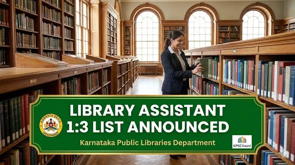 KPSCಯ ಸಹಾಯಕ ಗ್ರಂಥಪಾಲಕ ಹುದ್ದೆ ಆಕಾಂಕ್ಷಿಗಳಿಗೆ ಸಿಹಿ ಸುದ್ದಿ: 1:3 Eligible List ಬಿಡುಗಡೆ  | ಇಲ್ಲಿದೆ ಸಂಪೂರ್ಣ ಮಾಹಿತಿ
