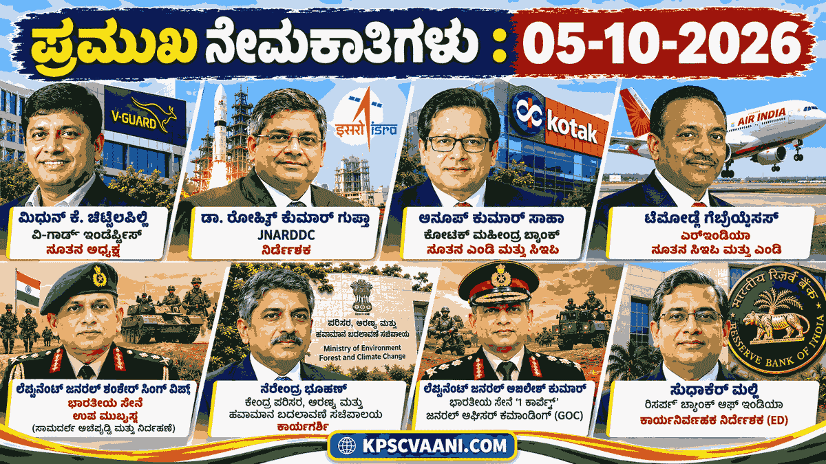 ಪ್ರಮುಖ ನೇಮಕಾತಿಗಳು 05-10-2026