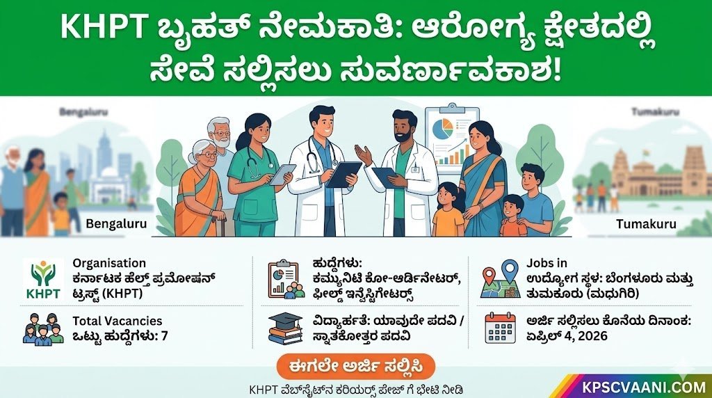 KHPT ನೇಮಕಾತಿ 2026: ಬೆಂಗಳೂರು ಮತ್ತು ತುಮಕೂರಿನಲ್ಲಿ ಪದವೀಧರರಿಗೆ ಭರ್ಜರಿ ಉದ್ಯೋಗಾವಕಾಶ! ಈಗಲೇ ಅರ್ಜಿ ಸಲ್ಲಿಸಿ