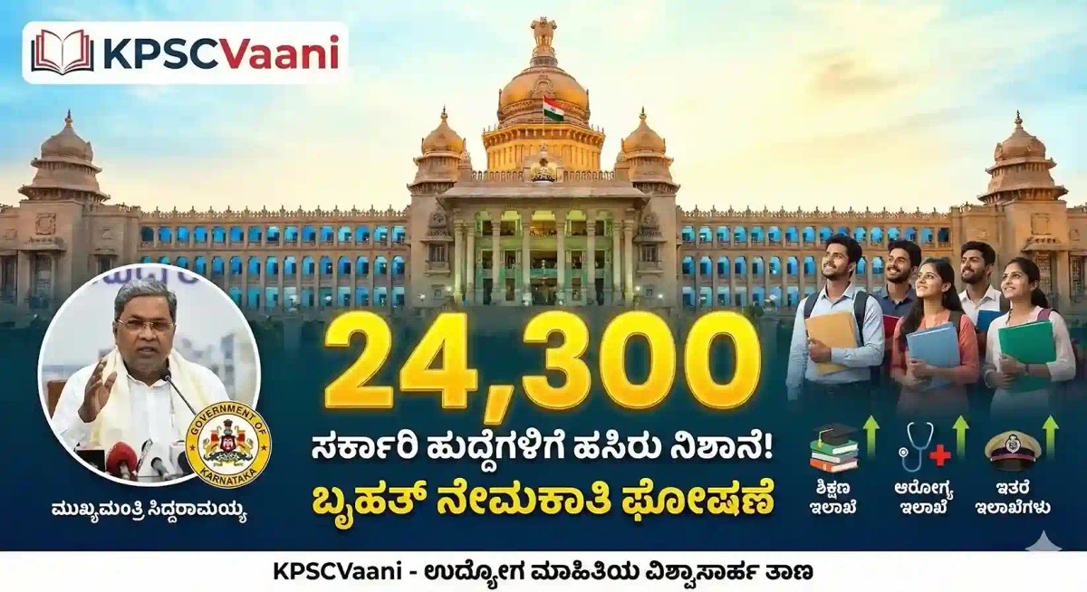 ಬ್ರೇಕಿಂಗ್ ನ್ಯೂಸ್: ರಾಜ್ಯದ ನಿರುದ್ಯೋಗಿಗಳಿಗೆ ಬಂಪರ್ ಕೊಡುಗೆ! 24,300 ಸರ್ಕಾರಿ ಹುದ್ದೆಗಳ ನೇಮಕಾತಿಗೆ ಸಿಎಂ ಸಿದ್ದರಾಮಯ್ಯ ಗ್ರೀನ್ ಸಿಗ್ನಲ್ - ಅಧಿಸೂಚನೆ ಯಾವಾಗ?