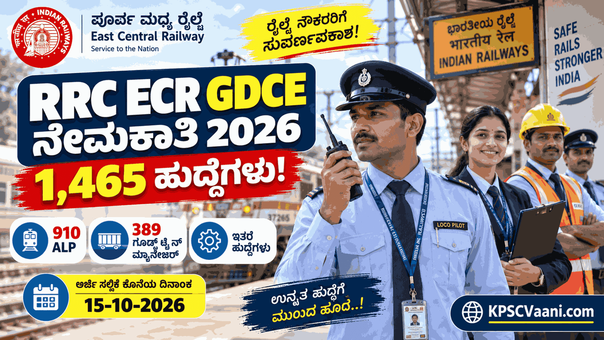 ರೈಲ್ವೆ ನೇಮಕಾತಿ 2026: RRCಯಿಂದ 1,465 ಹುದ್ದೆಗಳಿಗೆ ಅಧಿಸೂಚನೆ ಬಿಡುಗಡೆ; ಅರ್ಜಿ ಸಲ್ಲಿಕೆಗೆ ಸಿದ್ಧರಾಗಿ!