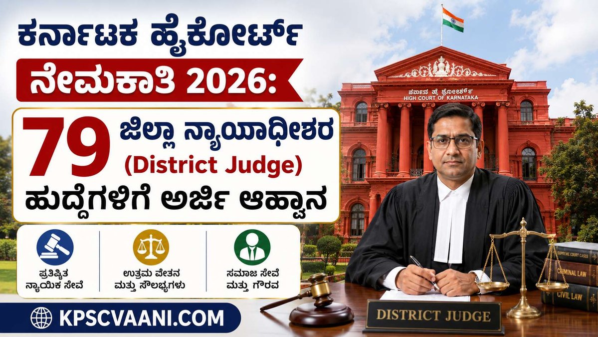 ಕರ್ನಾಟಕ ಹೈಕೋರ್ಟ್ ನೇಮಕಾತಿ 2026: 79 ಜಿಲ್ಲಾ ನ್ಯಾಯಾಧೀಶರ (District Judge) ಹುದ್ದೆಗಳಿಗೆ ಅರ್ಜಿ ಆಹ್ವಾನ