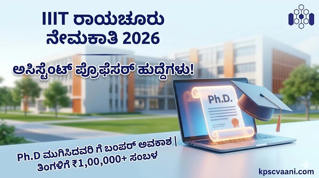 ಕರ್ನಾಟಕದಲ್ಲಿಯೇ ಕೇಂದ್ರ ಸರ್ಕಾರಿ ಕೆಲಸ: ರಾಯಚೂರು IIIT ಯಲ್ಲಿ ಬೋಧಕ ಹುದ್ದೆಗಳ ನೇಮಕಾತಿ 2026