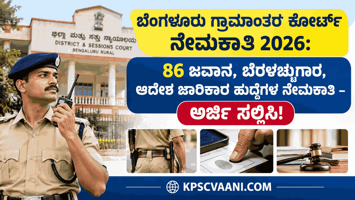 ಬೆಂಗಳೂರು ಗ್ರಾಮಾಂತರ ಕೋರ್ಟ್ ನೇಮಕಾತಿ 2026: 86 ಜವಾನ, ಬೆರಳಚ್ಚುಗಾರ, ಆದೇಶ ಜಾರಿಕಾರ ಹುದ್ದೆಗಳ ನೇಮಕಾತಿ – ಅರ್ಜಿ ಸಲ್ಲಿಸಿ!