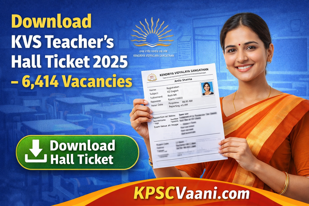 ಕೇಂದ್ರೀಯ ವಿದ್ಯಾಲಯ ಸಂಘಟನೆ (KVS) ನೇಮಕಾತಿ 2025: 6,414 ಶಿಕ್ಷಕರ ಹುದ್ದೆಗಳ ಹಾಲ್ ಟಿಕೆಟ್ ಔಟ್! ಪರೀಕ್ಷೆಯ ದಿನಾಂಕ ಮತ್ತು ಲಿಂಕ್ ಸಂಪೂರ್ಣ ವಿವರ ಇಲ್ಲಿದೆ.