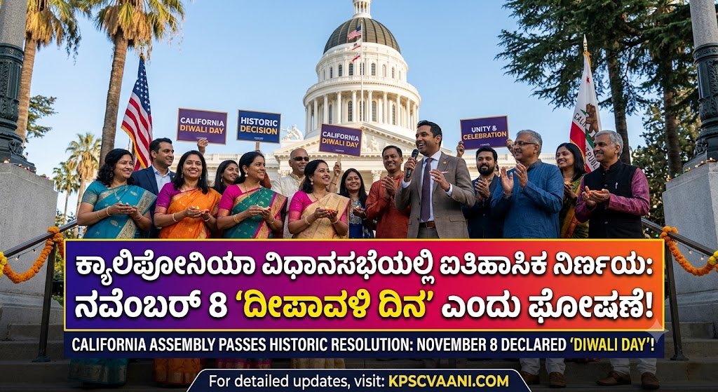 ಕ್ಯಾಲಿಫೋರ್ನಿಯಾ ವಿಧಾನಸಭೆಯಲ್ಲಿ ಐತಿಹಾಸಿಕ ನಿರ್ಣಯ: ನವೆಂಬರ್ 8 'ದೀಪಾವಳಿ ದಿನ' ಎಂದು ಘೋಷಣೆ!