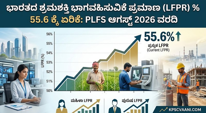ಭಾರತದ ಶ್ರಮಶಕ್ತಿ ಭಾಗವಹಿಸುವಿಕೆ ಪ್ರಮಾಣ (LFPR) % 55.6 ಕ್ಕೆ ಏರಿಕೆ: PLFS ಆಗಸ್ಟ್ 2026 ವರದಿ
