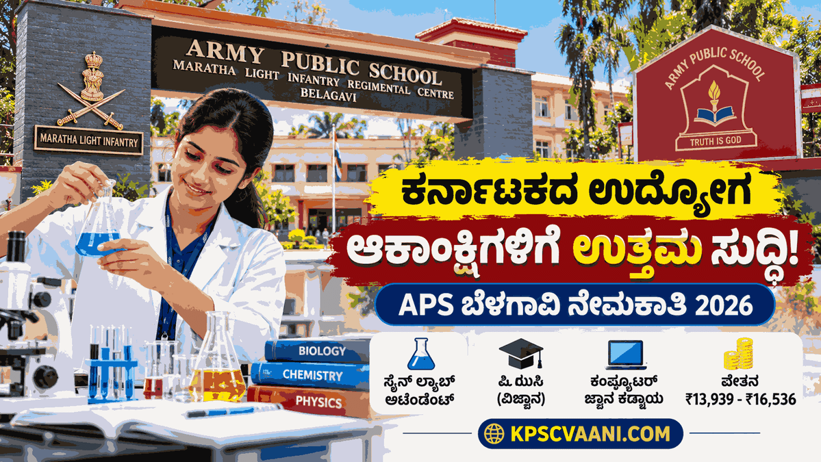 ಬೆಳಗಾವಿ ಆರ್ಮಿ ಪಬ್ಲಿಕ್ ಸ್ಕೂಲ್‌ನಲ್ಲಿ  ವಿವಿಧ  ಹುದ್ದೆಗಳ ನೇಮಕಾತಿ 2026: 12ನೇ ತರಗತಿ ಪಾಸಾದವರಿಗೆ ಸುವರ್ಣಾವಕಾಶ!