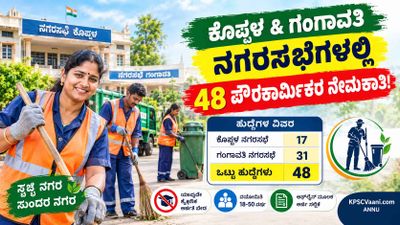 ಕೊಪ್ಪಳ & ಗಂಗಾವತಿ ನಗರಸಭೆಯಲ್ಲಿ ಕೆಲಸ: ಪೌರಕಾರ್ಮಿಕರ ನೇರಪಾವತಿ ನೇಮಕಾತಿ 2026; ಅರ್ಜಿ ಸಲ್ಲಿಕೆ ಹೇಗೆ? ಇಲ್ಲಿದೆ ಮಾಹಿತಿ.