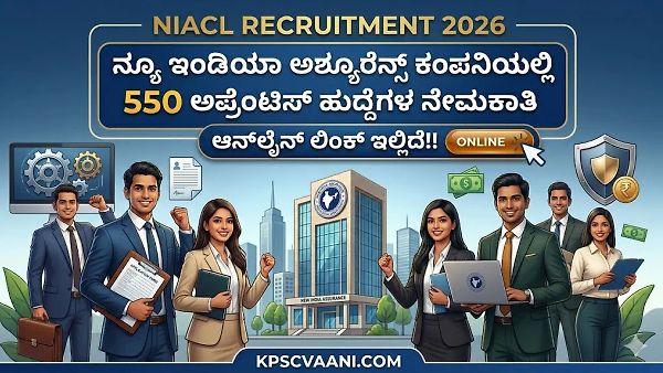 ಕೇಂದ್ರ ಸರ್ಕಾರಿ ಉದ್ಯೋಗ: NIACL ನಲ್ಲಿ 550 ಅಪ್ರೆಂಟಿಸ್ ಹುದ್ದೆಗಳಿಗೆ ಅರ್ಜಿ ಸಲ್ಲಿಕೆ ಶುರು! ಡೈರೆಕ್ಟ್ ಆನ್‌ಲೈನ್ ಲಿಂಕ್ ಇಲ್ಲಿದೆ.