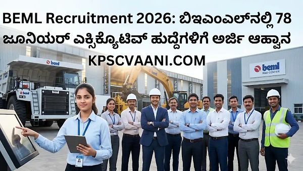 BEML ನೇಮಕಾತಿ 2026: ಬಿಇಎಂಎಲ್‌ನಲ್ಲಿ 78 ಜೂನಿಯರ್ ಎಕ್ಸಿಕ್ಯೂಟಿವ್ ಹುದ್ದೆಗಳಿಗೆ ಅರ್ಜಿ ಆಹ್ವಾನ; ಇಂಜಿನಿಯರಿಂಗ್ ಪದವೀಧರರಿಗೆ ಸುವರ್ಣಾವಕಾಶ!
