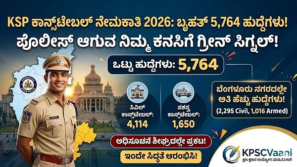 KSP Recruitment 2026: ಪೊಲೀಸ್ ಹುದ್ದೆಯ ಕನಸು ಕಾಣುತ್ತಿರುವ ಯುವಕರಿಗೆ ಭರ್ಜರಿ ಸಿಹಿಸುದ್ದಿ! 5,764 ಕಾನ್ಸ್‌ಟೇಬಲ್ ನೇಮಕಾತಿಗೆ ಗ್ರೀನ್ ಸಿಗ್ನಲ್