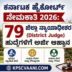ಕರ್ನಾಟಕ ಹೈಕೋರ್ಟ್ ನೇಮಕಾತಿ 2026: 79 ಜಿಲ್ಲಾ ನ್ಯಾಯಾಧೀಶರ (District Judge) ಹುದ್ದೆಗಳಿಗೆ ಅರ್ಜಿ ಆಹ್ವಾನ