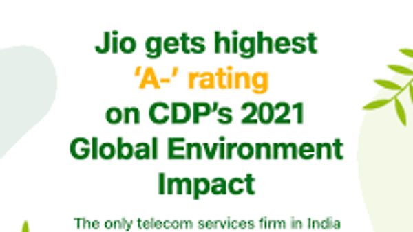 ಪರಿಸರ ಸಂರಕ್ಷಣೆಗೆ ಮುಂದಾದ ರಿಲಯನ್ಸ್ ಜಿಯೋ(Reliance Jio)ಗೆ ಸಿಡಿಪಿ ಯಿಂದ 'A -' ದರ್ಜೆ