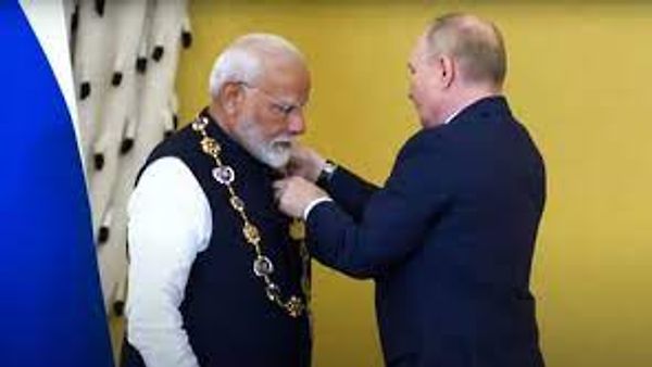 ಪ್ರಧಾನಿ ಮೋದಿಗೆ ರಷ್ಯಾದ ಅತ್ಯುನ್ನತ ನಾಗರಿಕ ಪ್ರಶಸ್ತಿ 'ಆರ್ಡರ್ ಆಫ್ ಸೇಂಟ್ ಆಂಡ್ರ್ಯೂ' ಪ್ರದಾನ