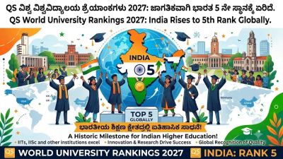 QS ವಿಶ್ವ ವಿಶ್ವವಿದ್ಯಾಲಯ ಶ್ರೇಯಾಂಕಗಳು 2027: ಜಾಗತಿಕವಾಗಿ ಭಾರತ 5 ನೇ ಸ್ಥಾನಕ್ಕೆ ಏರಿದೆ.