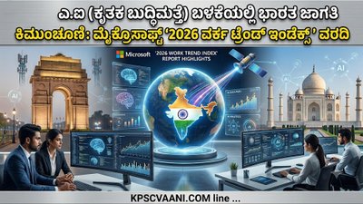 ಎ.ಐ (ಕೃತಕ ಬುದ್ಧಿಮತ್ತೆ) ಬಳಕೆಯಲ್ಲಿ ಭಾರತ ಜಾಗತಿಕ ಮುಂಚೂಣಿ: ಮೈಕ್ರೋಸಾಫ್ಟ್ '2026 ವರ್ಕ್ ಟ್ರೆಂಡ್ ಇಂಡೆಕ್ಸ್' ವರದಿ