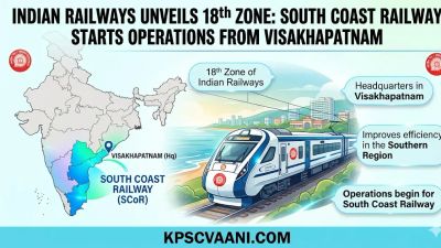 ಭಾರತೀಯ ರೈಲ್ವೆಯ 18ನೇ ವಲಯವಾಗಿ 'ದಕ್ಷಿಣ ಕರಾವಳಿ ರೈಲ್ವೆ' ಅಧಿಕೃತ ಆರಂಭ