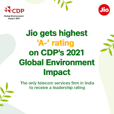 ಪರಿಸರ ಸಂರಕ್ಷಣೆಗೆ ಮುಂದಾದ ರಿಲಯನ್ಸ್ ಜಿಯೋ(Reliance Jio)ಗೆ ಸಿಡಿಪಿ ಯಿಂದ 'A -' ದರ್ಜೆ