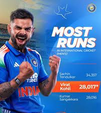 ಅಂತರರಾಷ್ಟ್ರೀಯ ಕ್ರಿಕೆಟ್ ಇತಿಹಾಸದಲ್ಲಿ ವಿರಾಟ್ ಕೊಹ್ಲಿ ಮತ್ತೊಂದು ಮೈಲಿಗಲ್ಲು: ದ್ವಿತೀಯ ಅತಿ ಹೆಚ್ಚು ರನ್‌ಗಳ ಸಾಧಕ