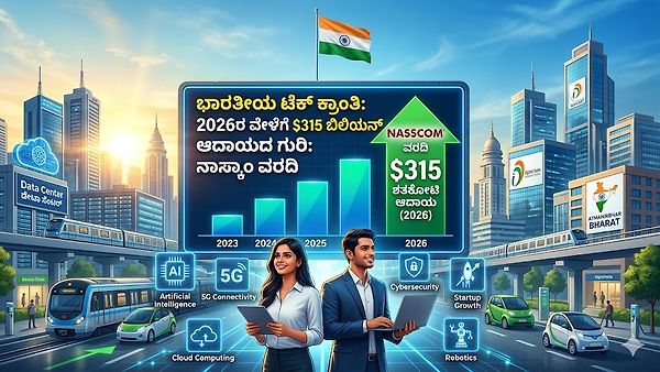 ಭಾರತೀಯ ಟೆಕ್ ಕ್ರಾಂತಿ: 2026ರ ವೇಳೆಗೆ $315 ಬಿಲಿಯನ್ ಆದಾಯದ ಗುರಿ: ನಾಸ್ಕಾಂ ವರದಿ