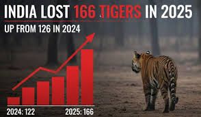 ದೇಶದಲ್ಲಿ ಹುಲಿಗಳ ಸಾವಿನ ಸಂಖ್ಯೆ ಏರಿಕೆ: 2025ರಲ್ಲಿ 166 ಹುಲಿಗಳು ಬಲಿ
